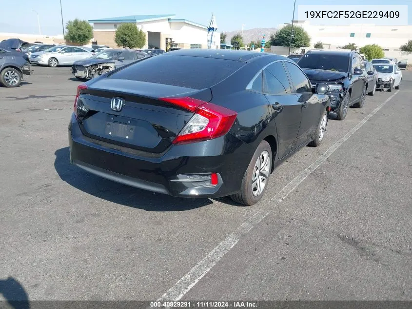 2016 Honda Civic Lx VIN: 19XFC2F52GE229409 Lot: 40829291