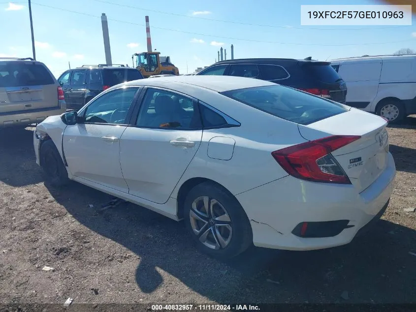 2016 Honda Civic Lx VIN: 19XFC2F57GE010963 Lot: 40832957