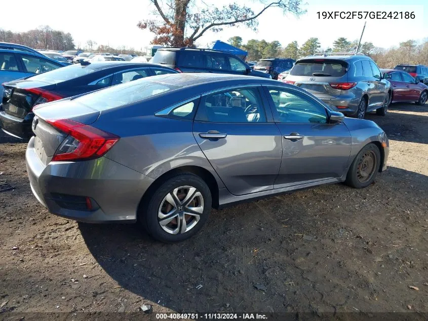 2016 Honda Civic Lx VIN: 19XFC2F57GE242186 Lot: 40849751