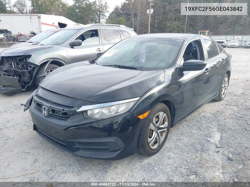 2016 Honda Civic Lx VIN: 19XFC2F56GE043842 Lot: 40863722