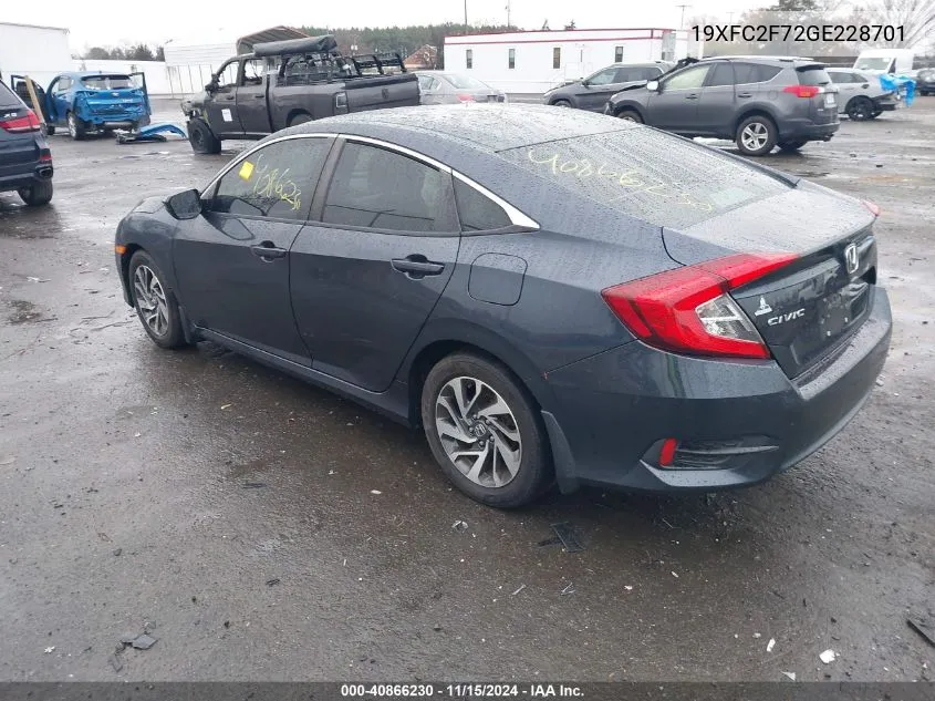 2016 Honda Civic Ex VIN: 19XFC2F72GE228701 Lot: 40866230