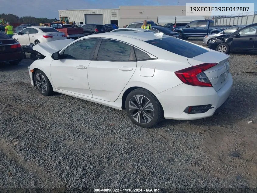 2016 Honda Civic Ex-T VIN: 19XFC1F39GE042807 Lot: 40890322