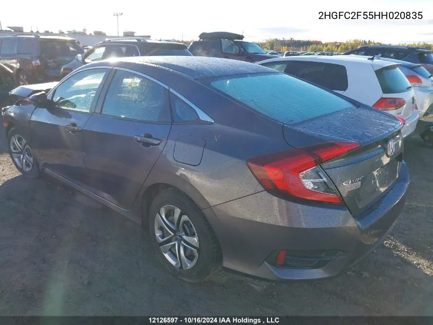 2017 Honda Civic VIN: 2HGFC2F55HH020835 Lot: 12126597