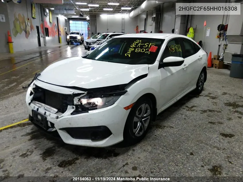 2017 Honda Civic Lx VIN: 2HGFC2F65HH016308 Lot: 20184063