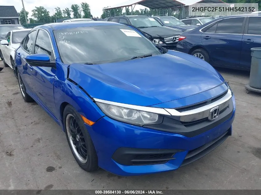 2017 Honda Civic Lx VIN: 2HGFC2F51HH542152 Lot: 39584130