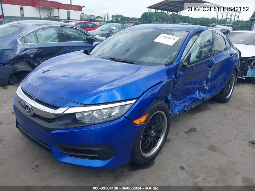 2017 Honda Civic Lx VIN: 2HGFC2F51HH542152 Lot: 39584130