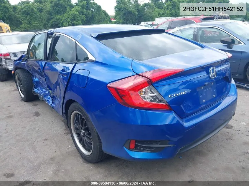 2017 Honda Civic Lx VIN: 2HGFC2F51HH542152 Lot: 39584130