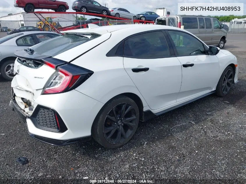 2017 Honda Civic Sport VIN: SHHFK7H42HU408953 Lot: 39712846