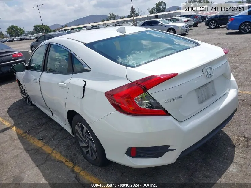 2HGFC2F74HH543751 2017 Honda Civic Ex