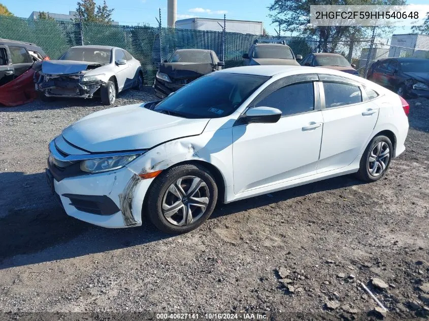 2017 Honda Civic Lx VIN: 2HGFC2F59HH540648 Lot: 40627141