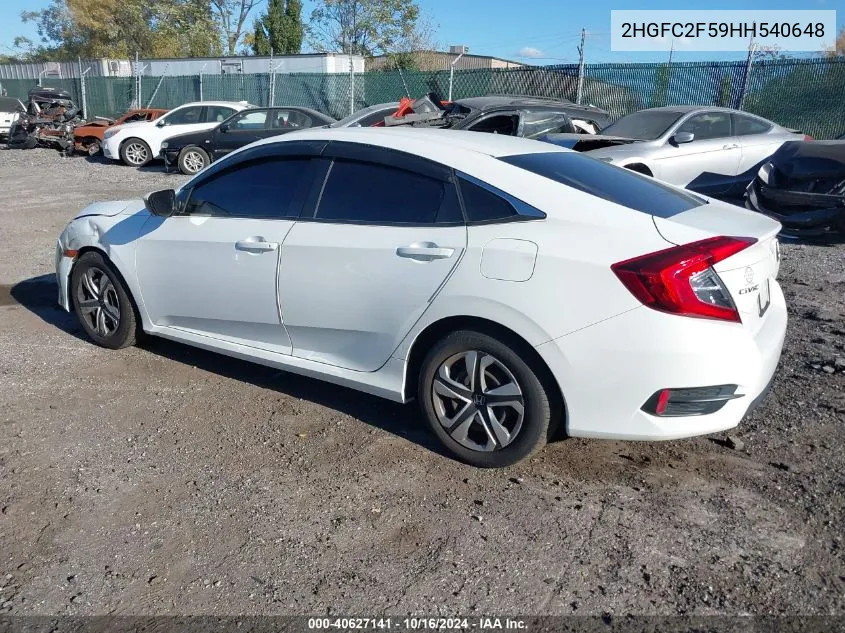 2017 Honda Civic Lx VIN: 2HGFC2F59HH540648 Lot: 40627141