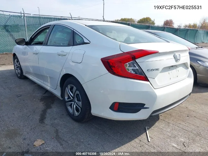 2017 Honda Civic Lx VIN: 19XFC2F57HE025531 Lot: 40710308