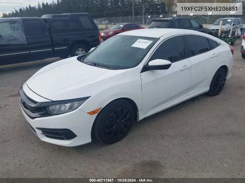 2017 Honda Civic Lx VIN: 19XFC2F5XHE206851 Lot: 40711947