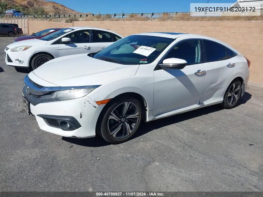 2017 Honda Civic Touring VIN: 19XFC1F91HE203172 Lot: 40788927