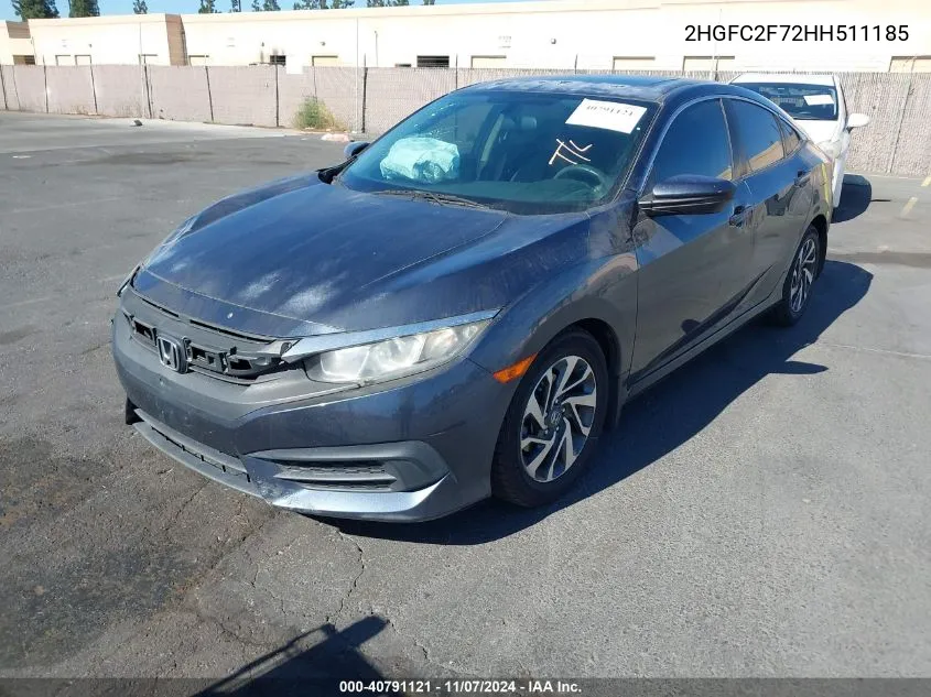 2017 Honda Civic Ex VIN: 2HGFC2F72HH511185 Lot: 40791121