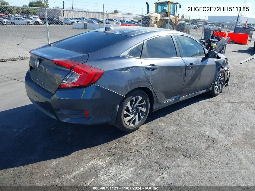 2017 Honda Civic Ex VIN: 2HGFC2F72HH511185 Lot: 40791121