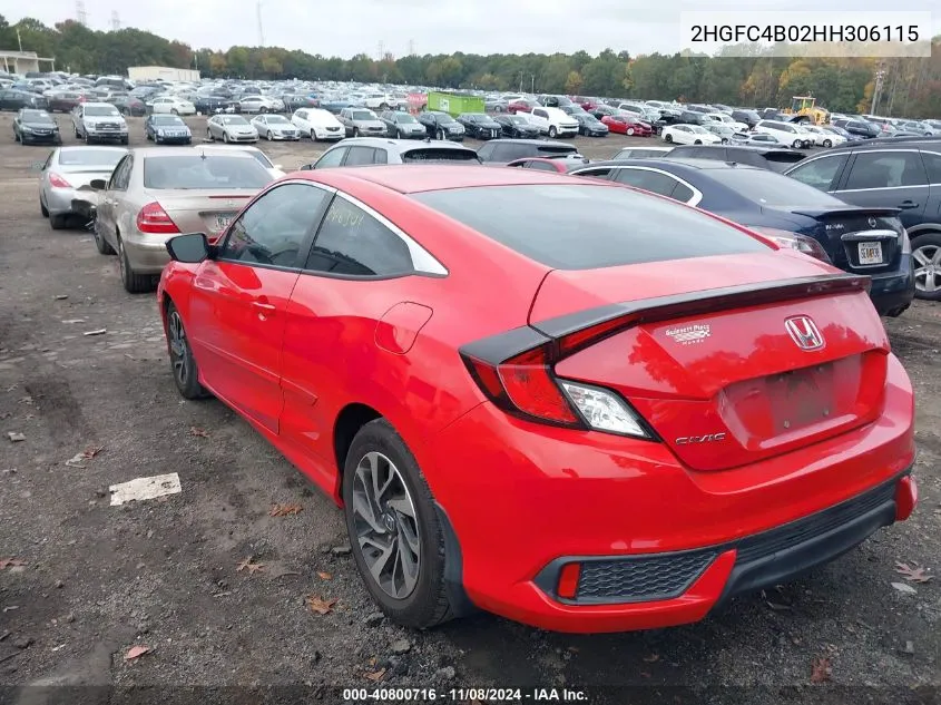 2017 Honda Civic Lx-P VIN: 2HGFC4B02HH306115 Lot: 40800716