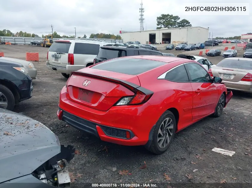 2017 Honda Civic Lx-P VIN: 2HGFC4B02HH306115 Lot: 40800716