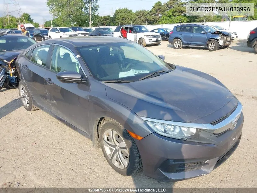 2018 Honda Civic Lx VIN: 2HGFC2F59JH033996 Lot: 12060795