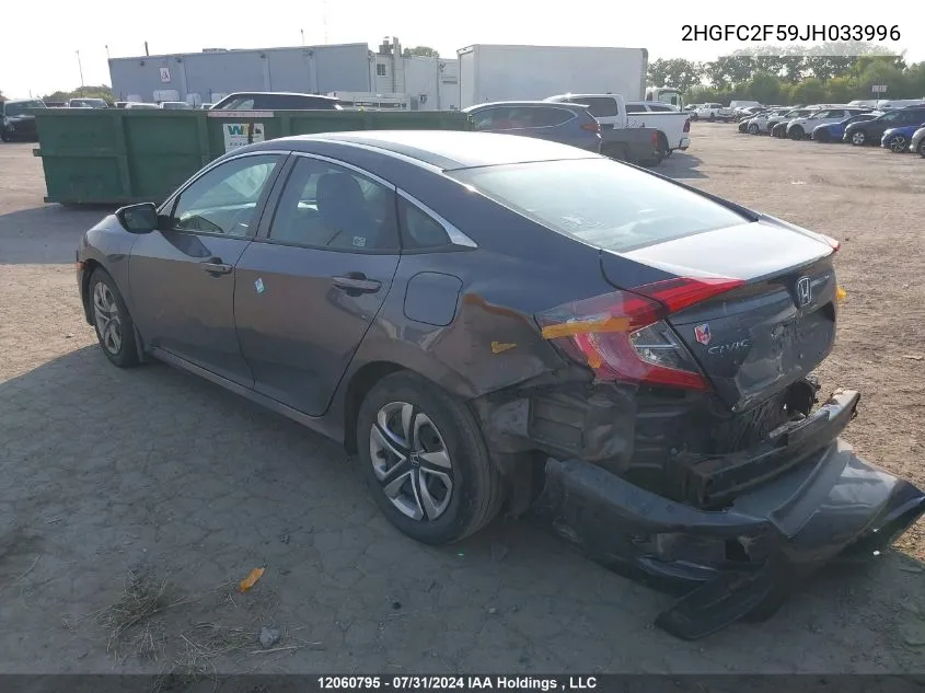 2018 Honda Civic Lx VIN: 2HGFC2F59JH033996 Lot: 12060795