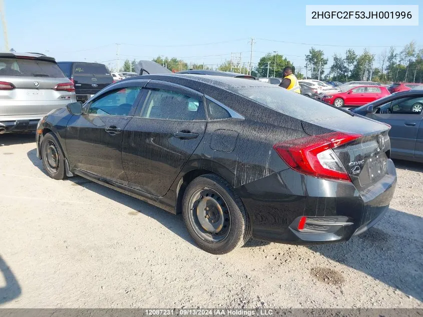 2018 Honda Civic Lx VIN: 2HGFC2F53JH001996 Lot: 12087231