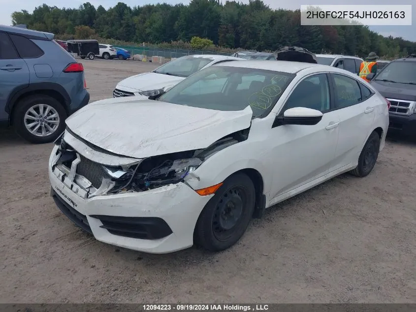 2018 Honda Civic Lx VIN: 2HGFC2F54JH026163 Lot: 12094223