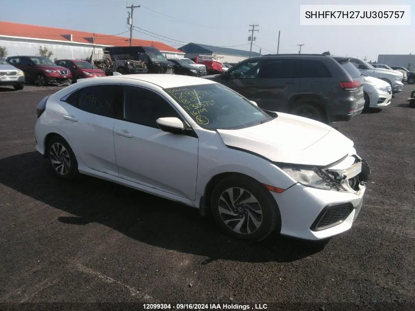 2018 Honda Civic Hatchback VIN: SHHFK7H27JU305757 Lot: 12099304