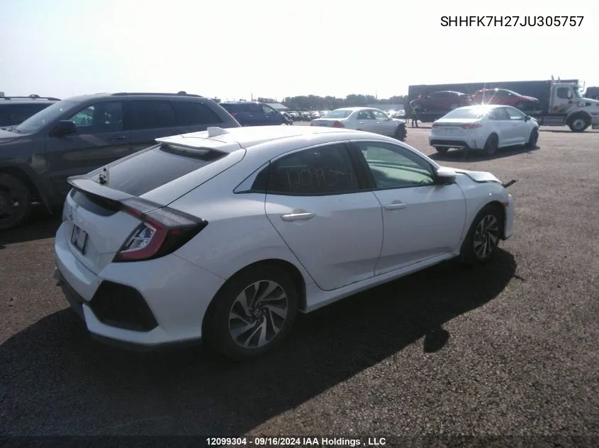 2018 Honda Civic Hatchback VIN: SHHFK7H27JU305757 Lot: 12099304