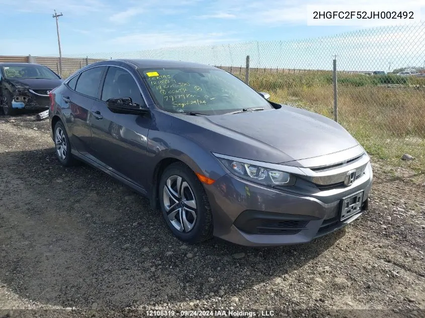 2018 Honda Civic Sedan VIN: 2HGFC2F52JH002492 Lot: 12108319