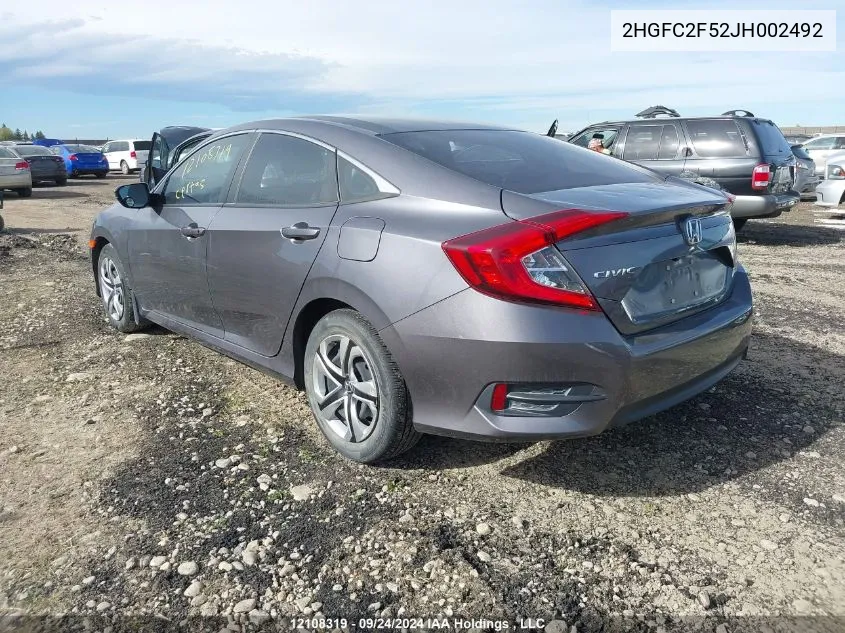 2018 Honda Civic Sedan VIN: 2HGFC2F52JH002492 Lot: 12108319