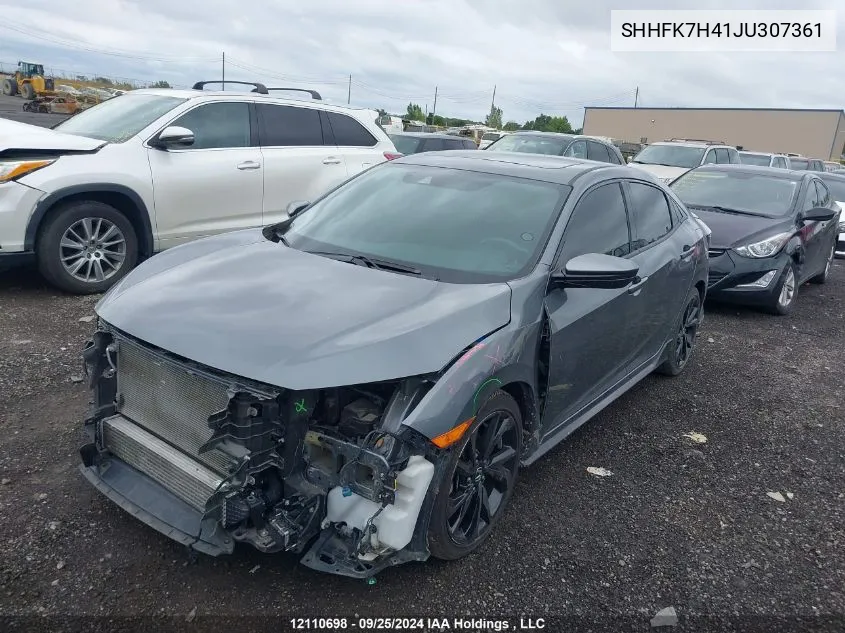 2018 Honda Civic Hatchback VIN: SHHFK7H41JU307361 Lot: 12110698