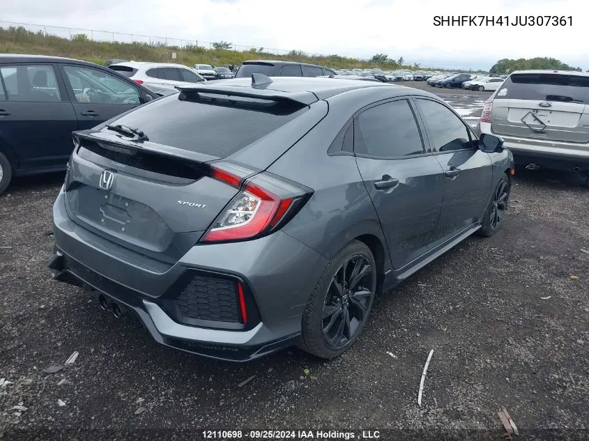 2018 Honda Civic Hatchback VIN: SHHFK7H41JU307361 Lot: 12110698