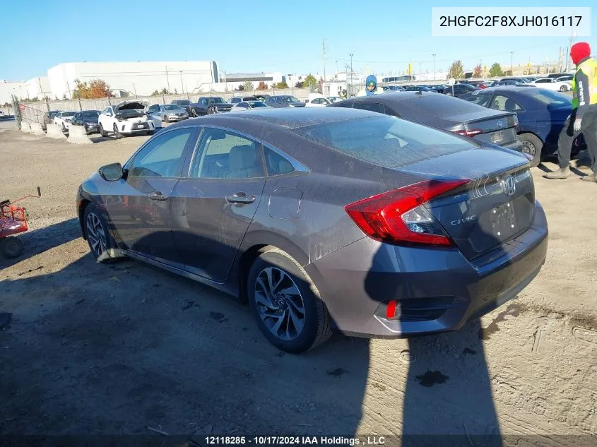 2018 Honda Civic Ex 4Dr VIN: 2HGFC2F8XJH016117 Lot: 12118285