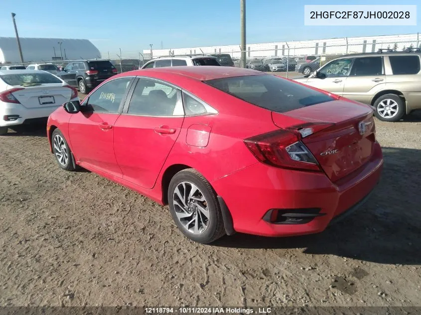 2018 Honda Civic Sedan VIN: 2HGFC2F87JH002028 Lot: 12118794