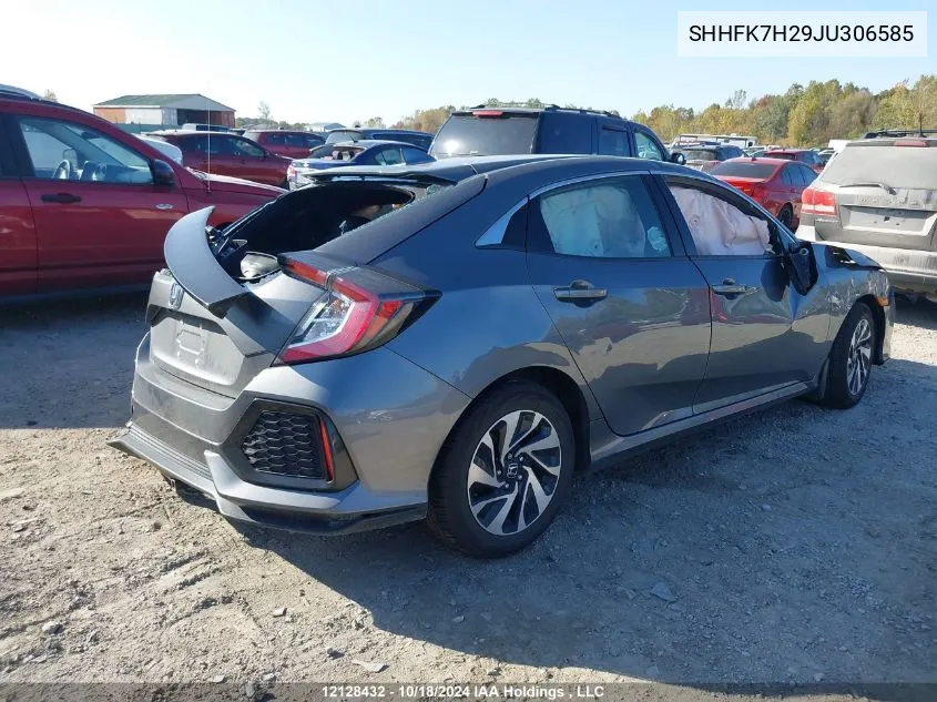 2018 Honda Civic Hatchback VIN: SHHFK7H29JU306585 Lot: 12128432