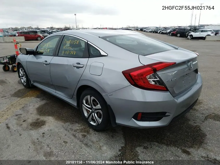 2018 Honda Civic Lx VIN: 2HGFC2F55JH021764 Lot: 20181158