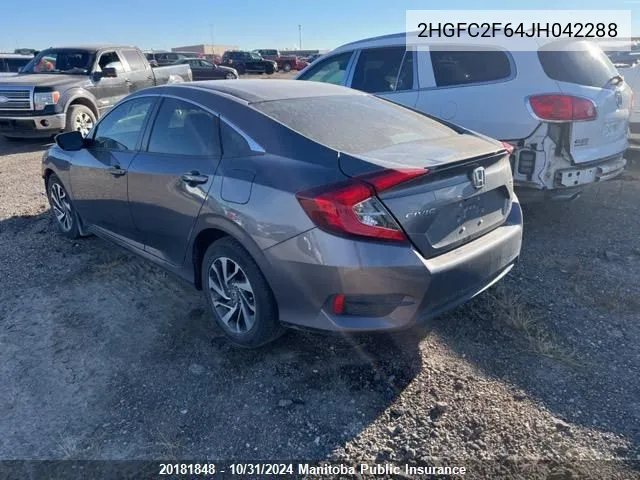 2018 Honda Civic Lx VIN: 2HGFC2F64JH042288 Lot: 20181848