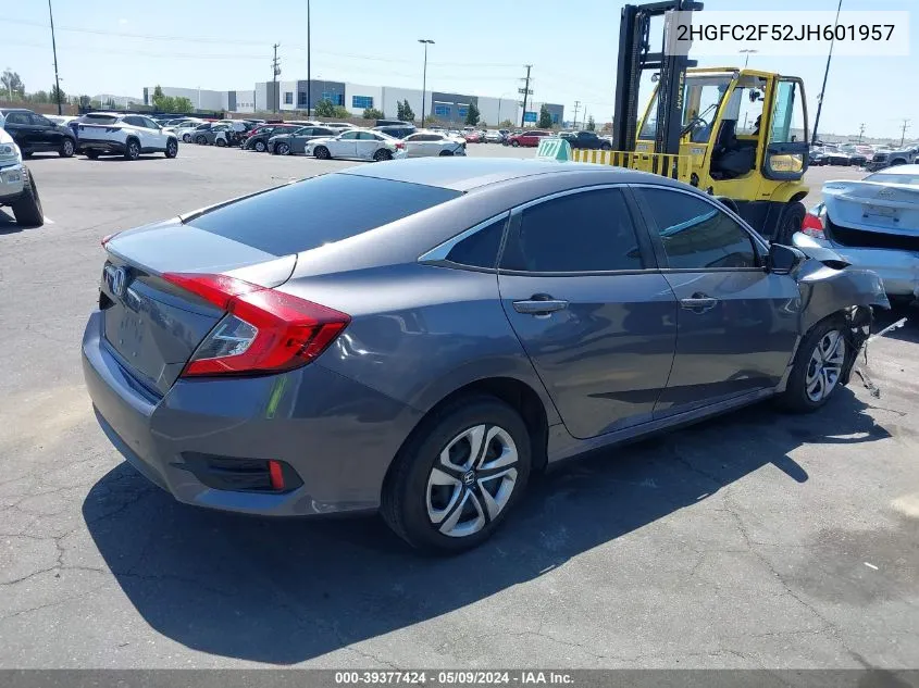 2018 Honda Civic Lx VIN: 2HGFC2F52JH601957 Lot: 39377424