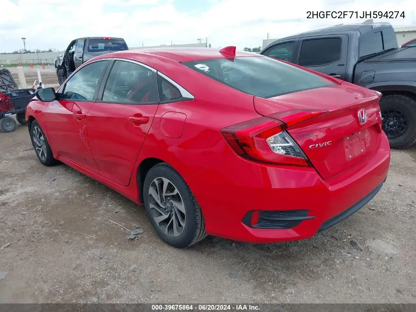 2HGFC2F71JH594274 2018 Honda Civic Ex