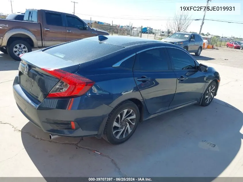 2018 Honda Civic Ex VIN: 19XFC2F75JE019931 Lot: 39707397