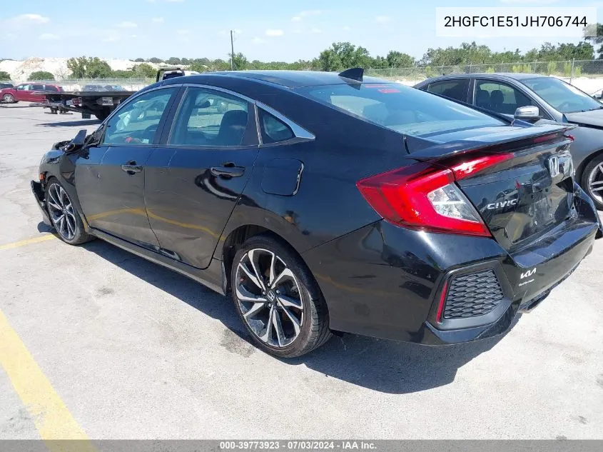 2018 Honda Civic Si VIN: 2HGFC1E51JH706744 Lot: 39773923