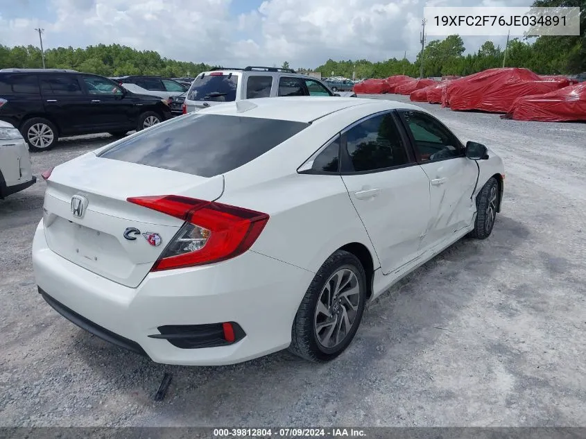 2018 Honda Civic Ex VIN: 19XFC2F76JE034891 Lot: 39812804