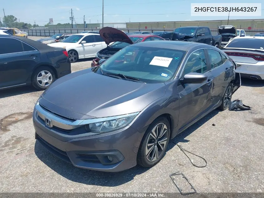 2018 Honda Civic Ex-T VIN: 2HGFC1E38JH643267 Lot: 39826929