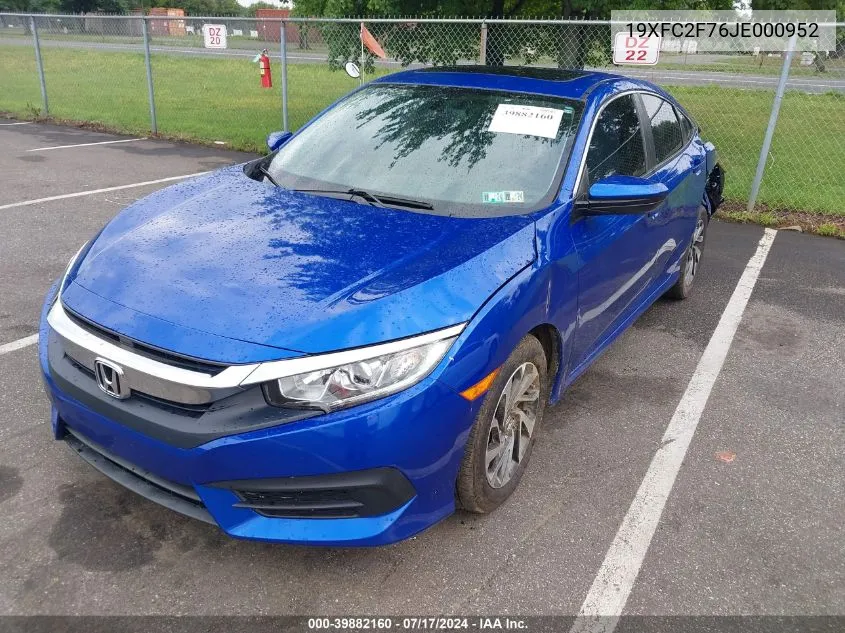 2018 Honda Civic Ex VIN: 19XFC2F76JE000952 Lot: 39882160