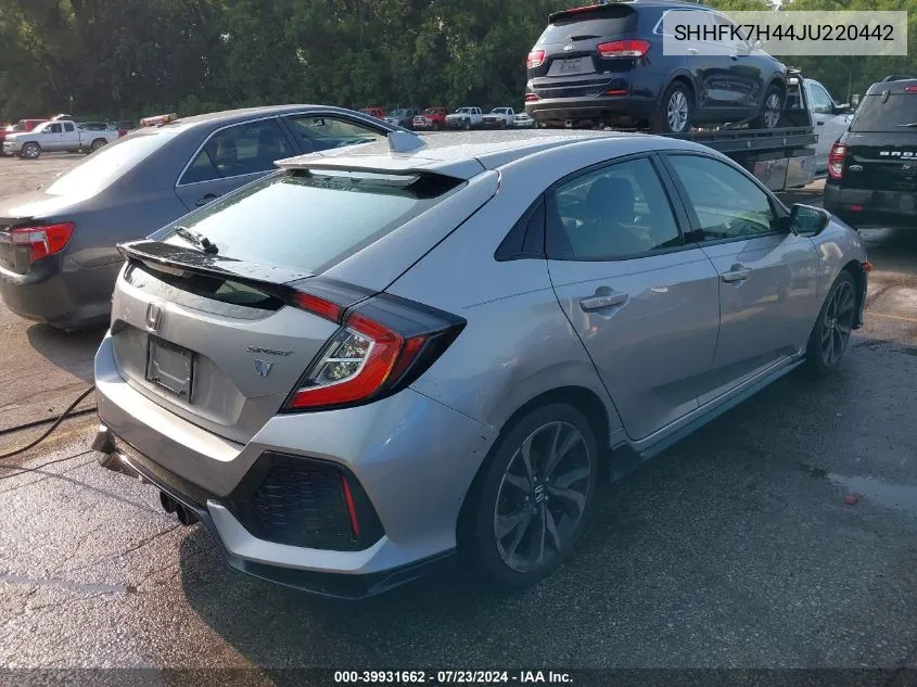 2018 Honda Civic Sport VIN: SHHFK7H44JU220442 Lot: 39931662