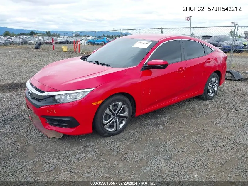 2018 Honda Civic Lx VIN: 2HGFC2F57JH542212 Lot: 39981856