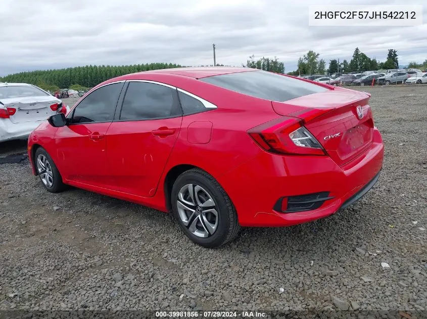 2018 Honda Civic Lx VIN: 2HGFC2F57JH542212 Lot: 39981856