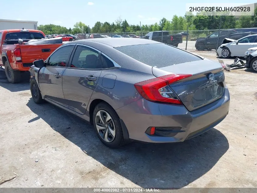 2018 Honda Civic Lx VIN: 2HGFC2F50JH602928 Lot: 40002082