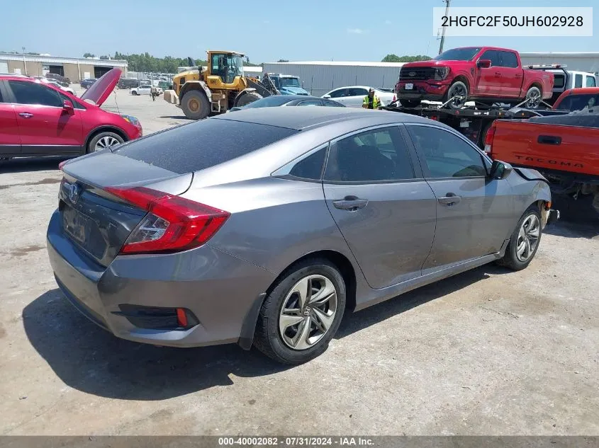 2HGFC2F50JH602928 2018 Honda Civic Lx