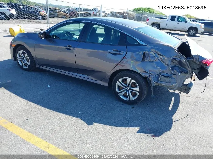 2018 Honda Civic Lx VIN: 19XFC2F53JE018596 Lot: 40002609